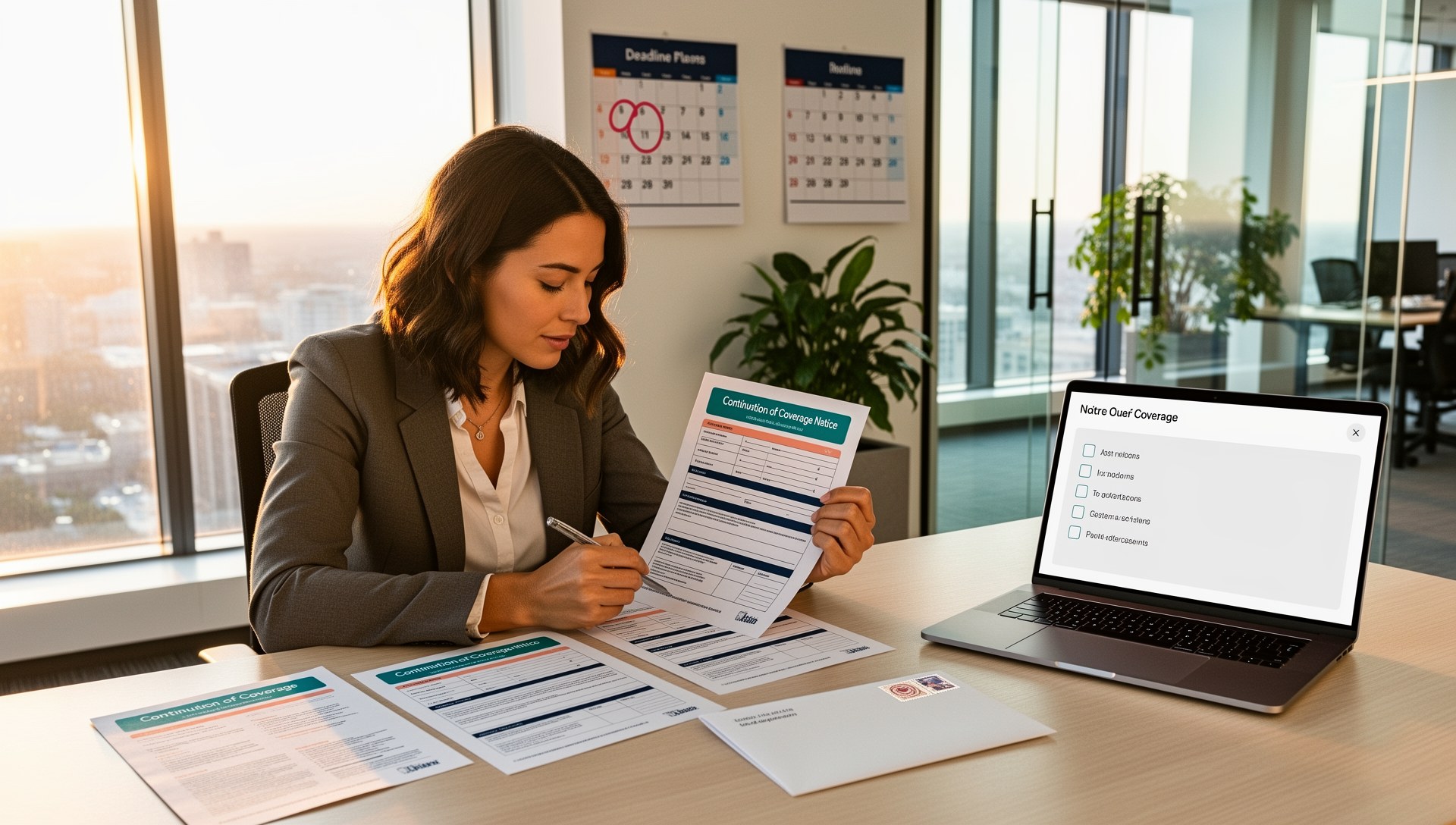 HR administrator preparing a COBRA continuation coverage notice before the deadline