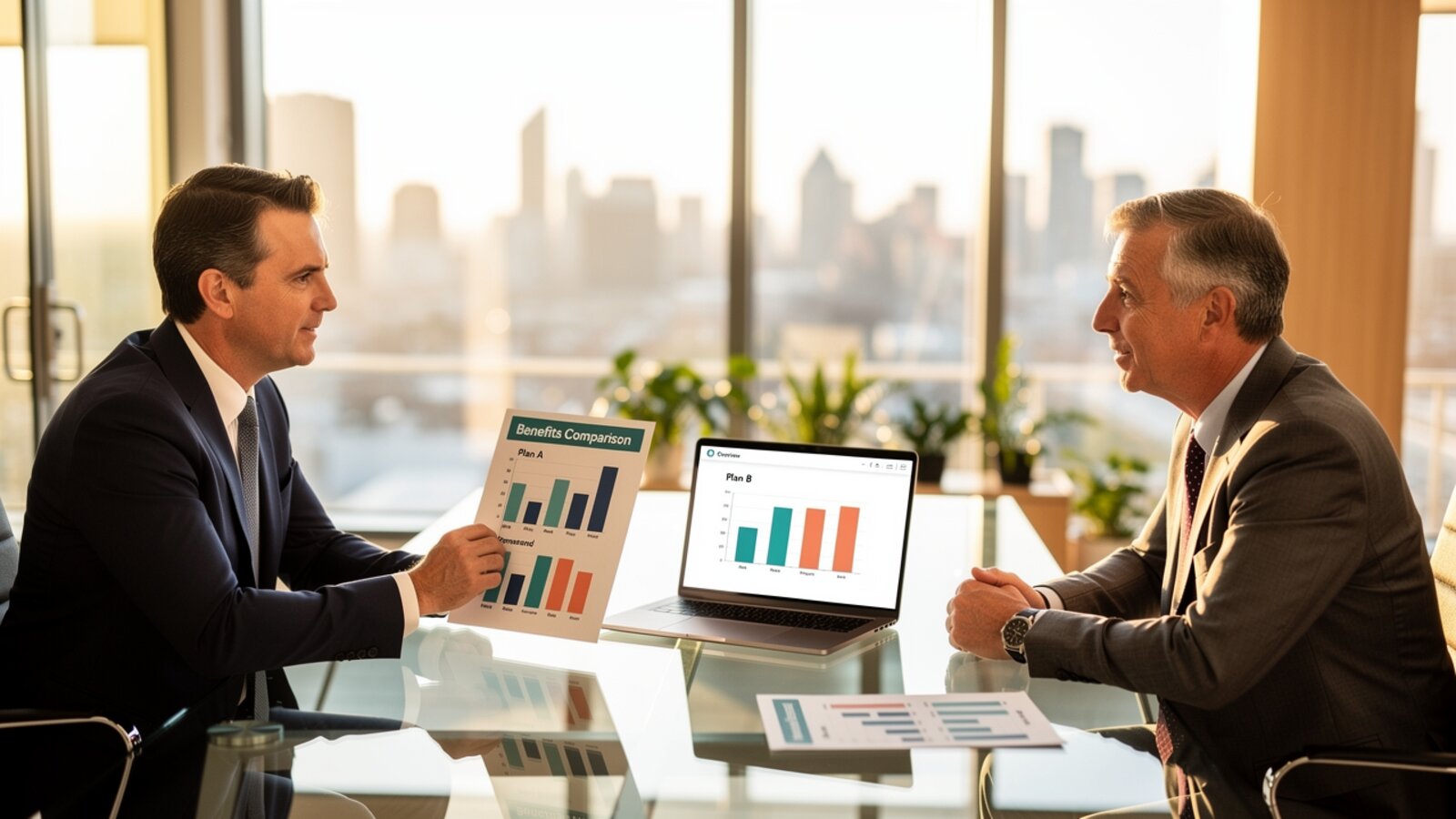 Law firm and accounting practice team reviewing group health insurance options