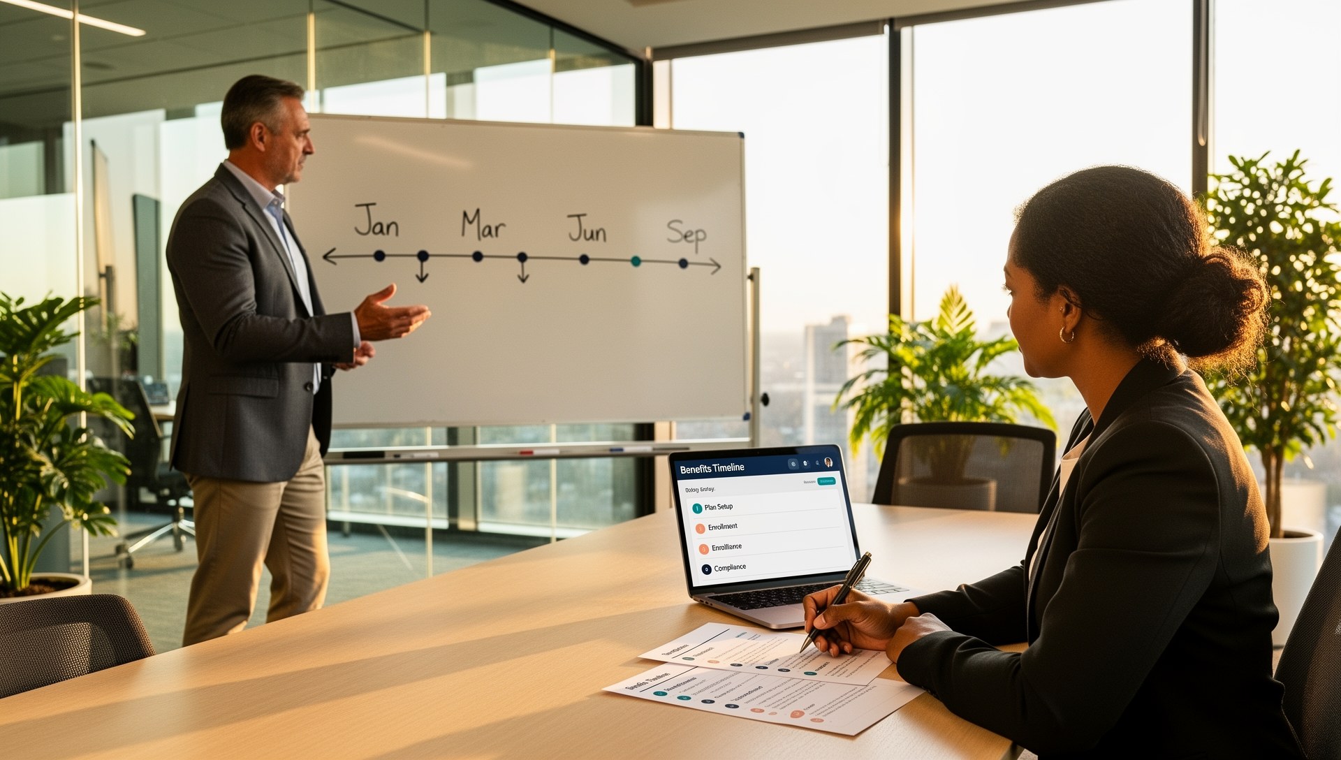 Benefits broker and business owner planning a 90-day open enrollment timeline