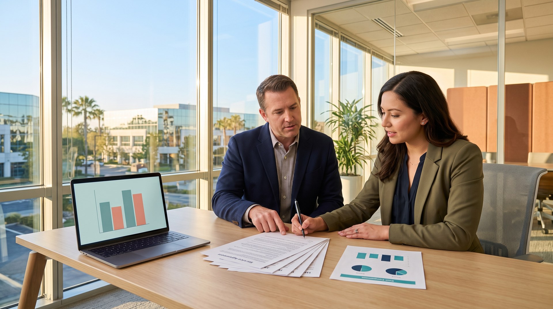 Irvine business owner and HR lead reviewing PEO alternatives and a direct coverage cost comparison