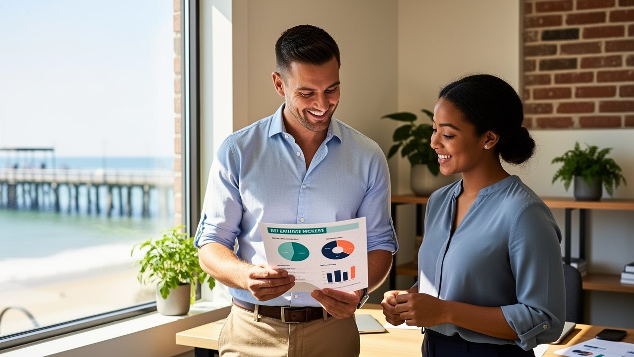 Huntington Beach health insurance broker discussing employee benefits with a small business owner