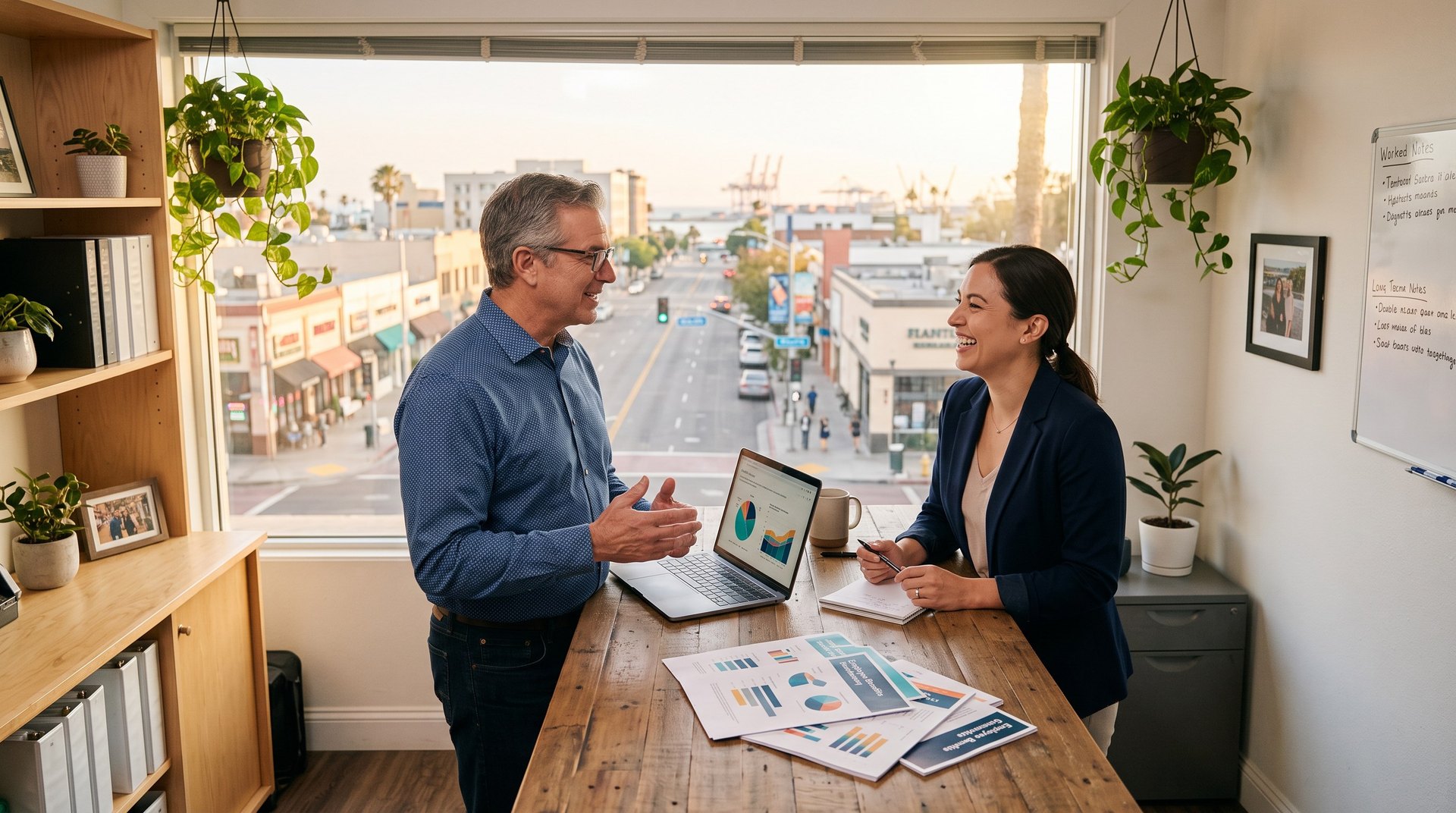 Long Beach group health insurance broker reviewing MemorialCare network access with an employer