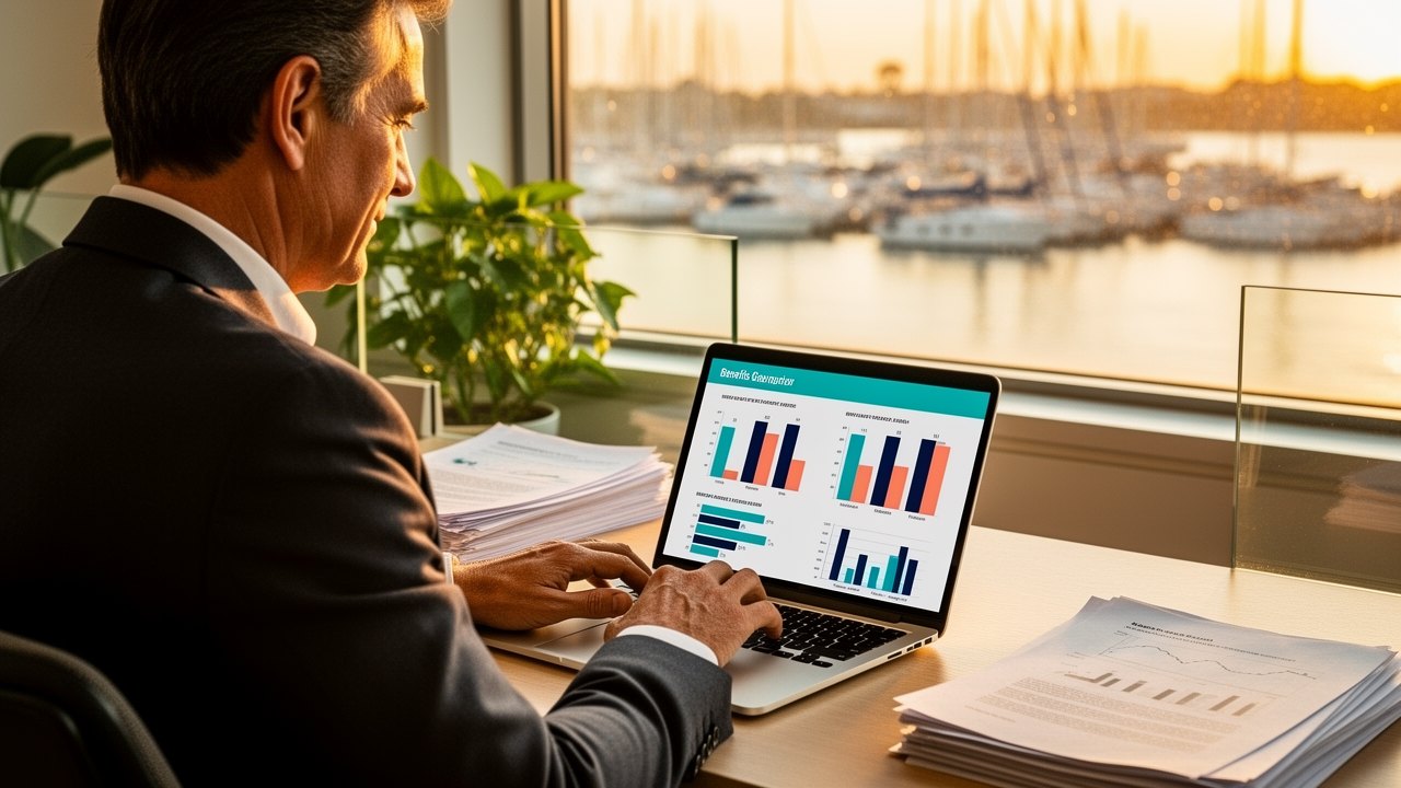 Newport Beach group health insurance broker reviewing group medical plan options with an employer